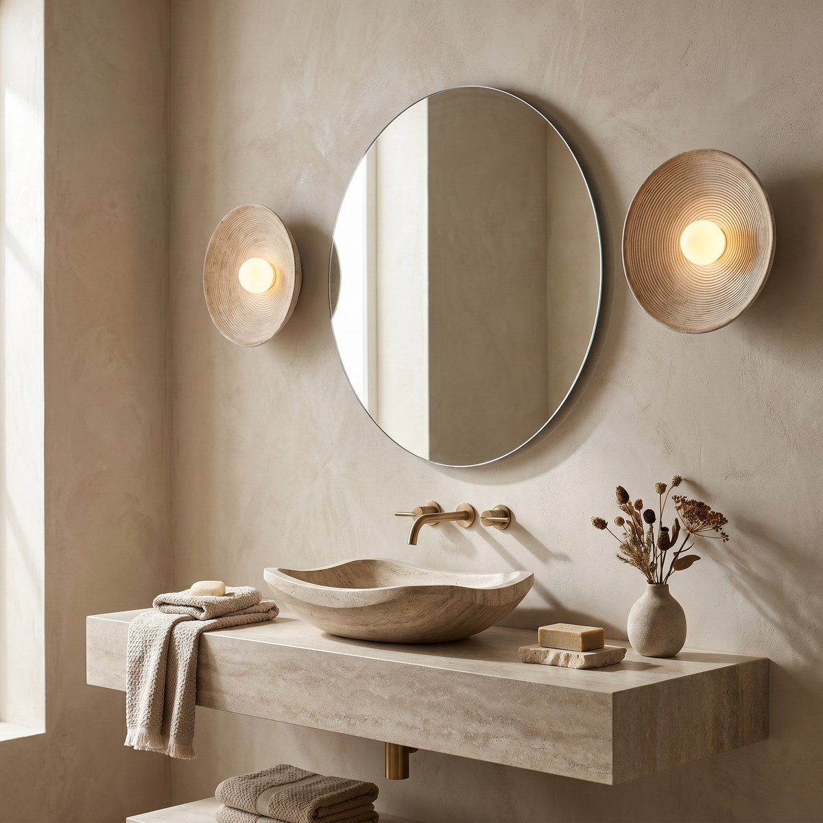 Aurelia Sculptural Wall Sconce | Textured Travertine Look