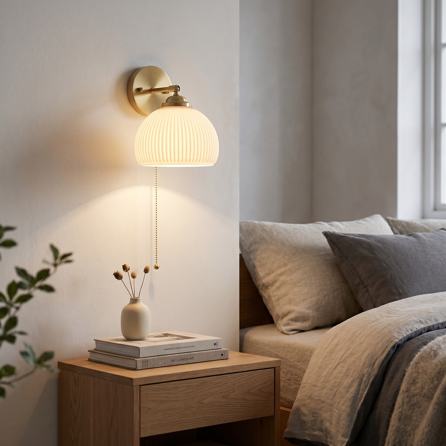 Giglio Glass Wall Sconce | Brass Arm with Fluted Milk Shade