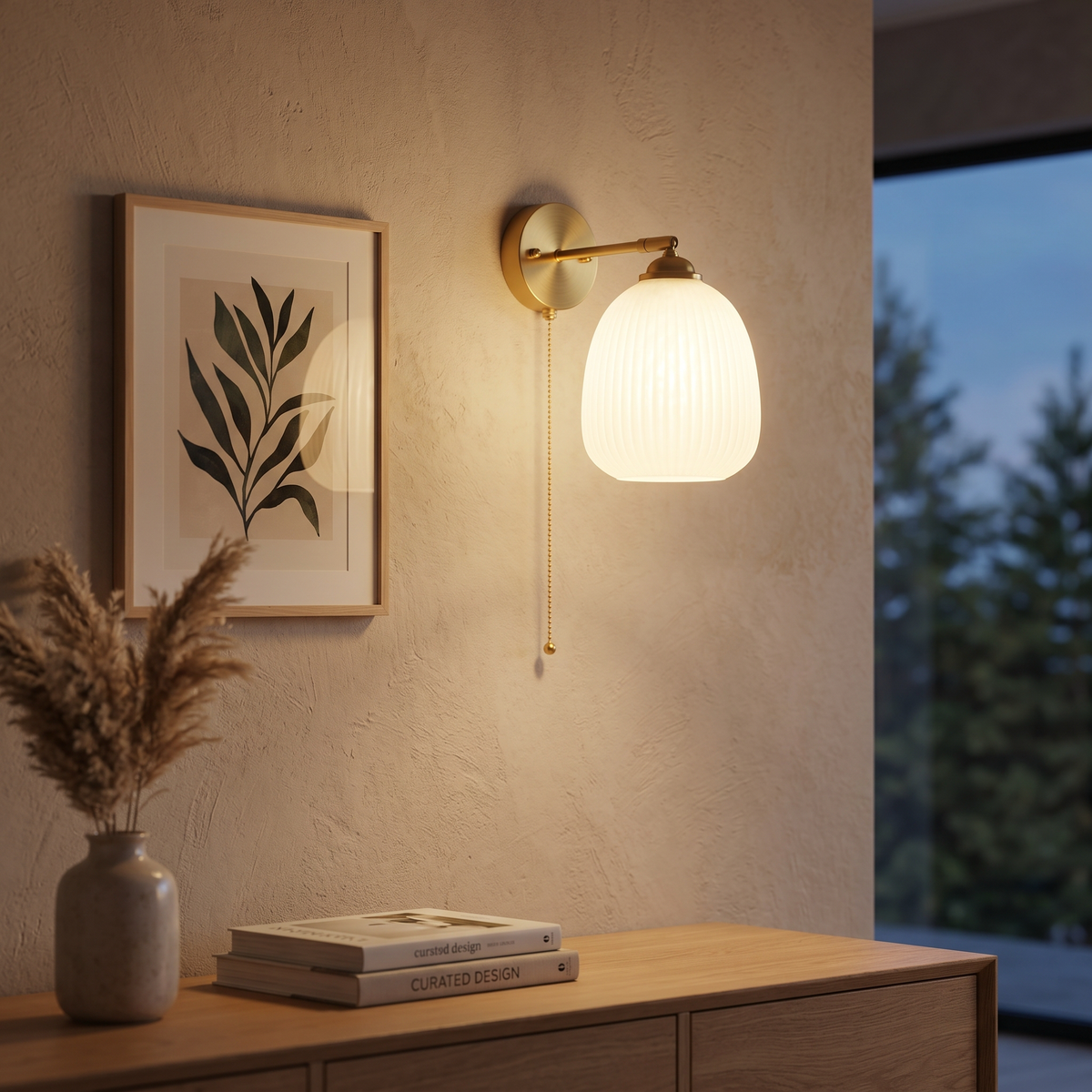 Giglio Glass Wall Sconce | Brass Arm with Fluted Milk Shade