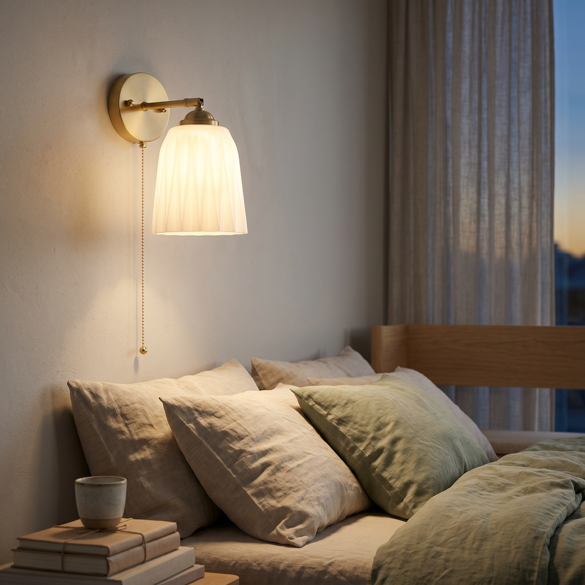 Giglio Glass Wall Sconce | Brass Arm with Fluted Milk Shade