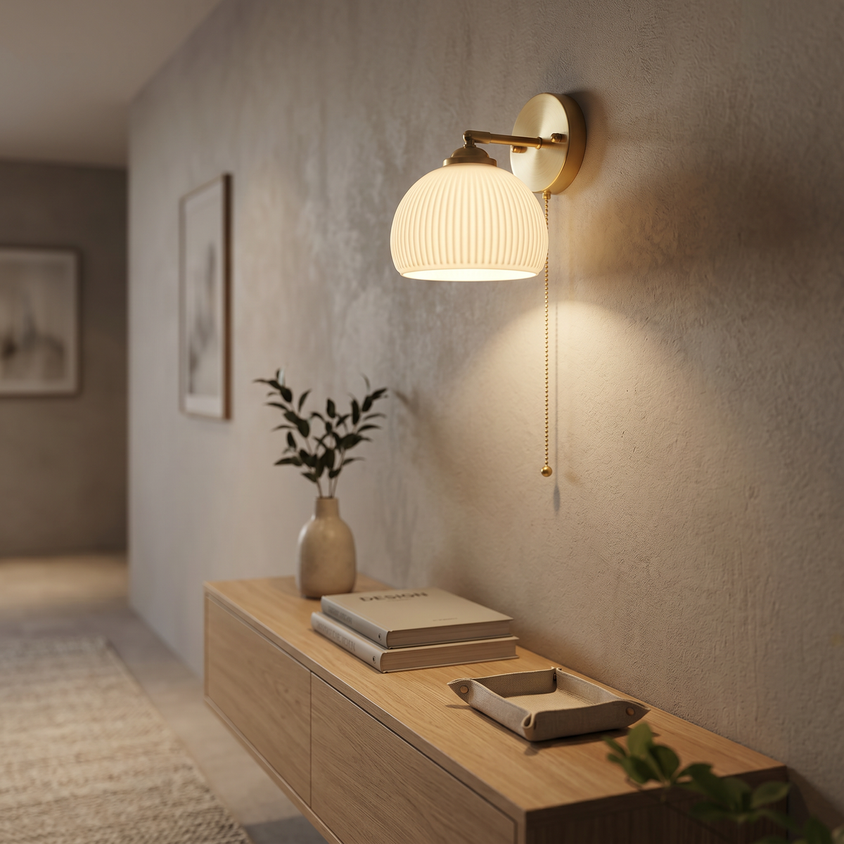 Giglio Glass Wall Sconce | Brass Arm with Fluted Milk Shade