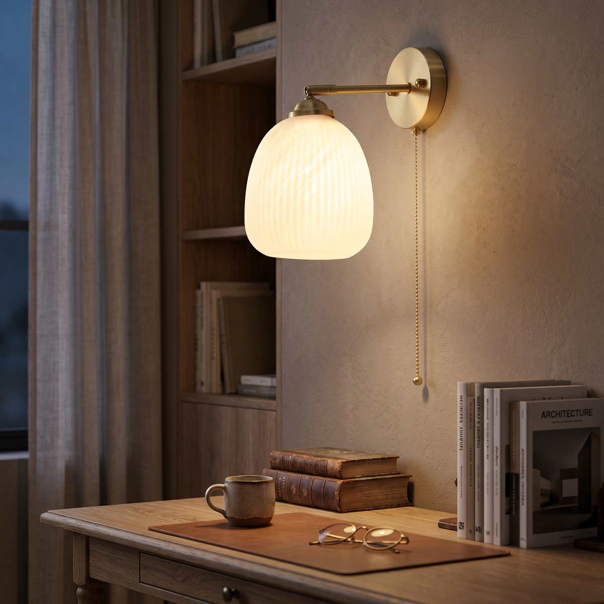 Giglio Glass Wall Sconce | Brass Arm with Fluted Milk Shade