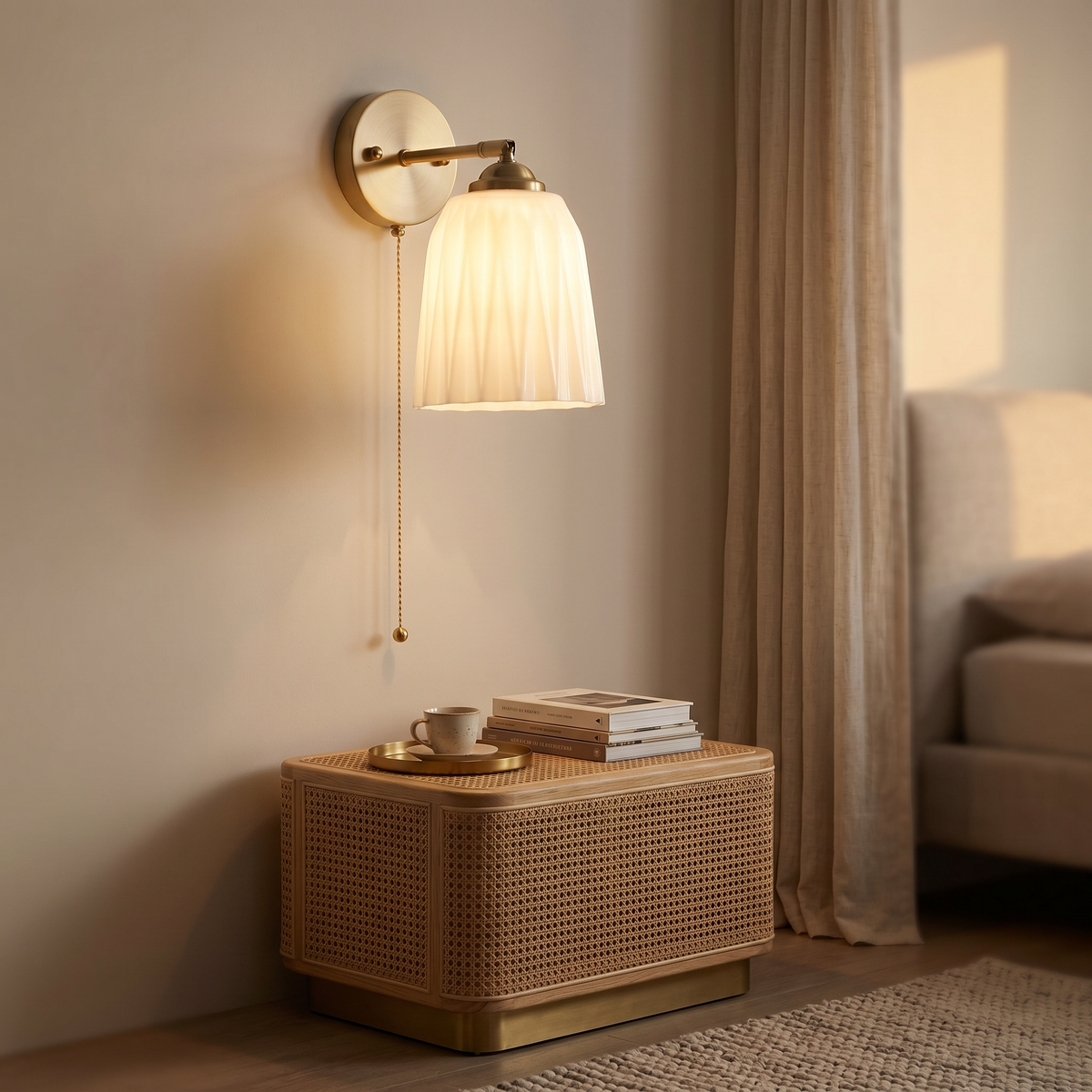 Giglio Glass Wall Sconce | Brass Arm with Fluted Milk Shade
