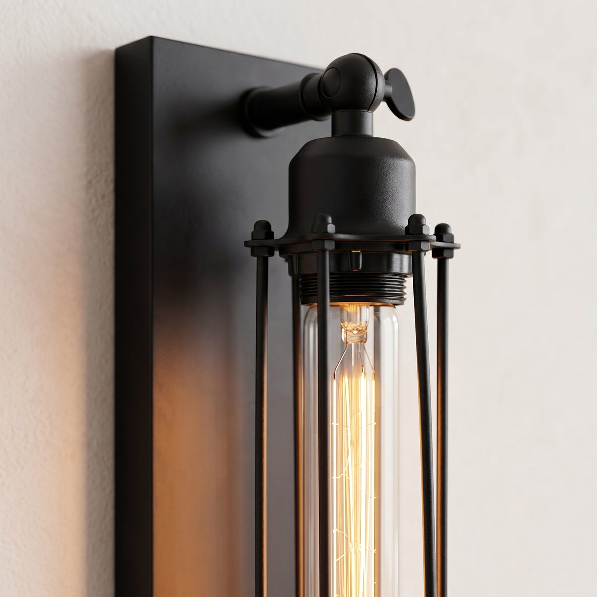 Ferro Antico Edison Wall Sconce | Matte Black Iron Cage